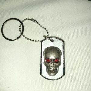 Skull Keychain with Red Accents